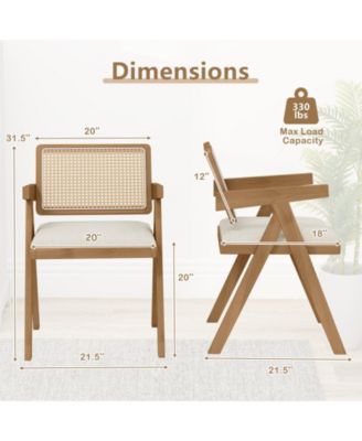 Rattan Accent Chairs Set of Two with Cushions and Wood Frame