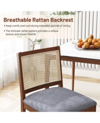 Rattan Dining Chairs Set of Two with Padded Seats