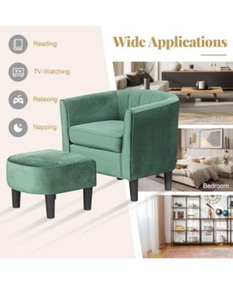 Upholstered Velvet Barrel Chair with Ottoman Footrest