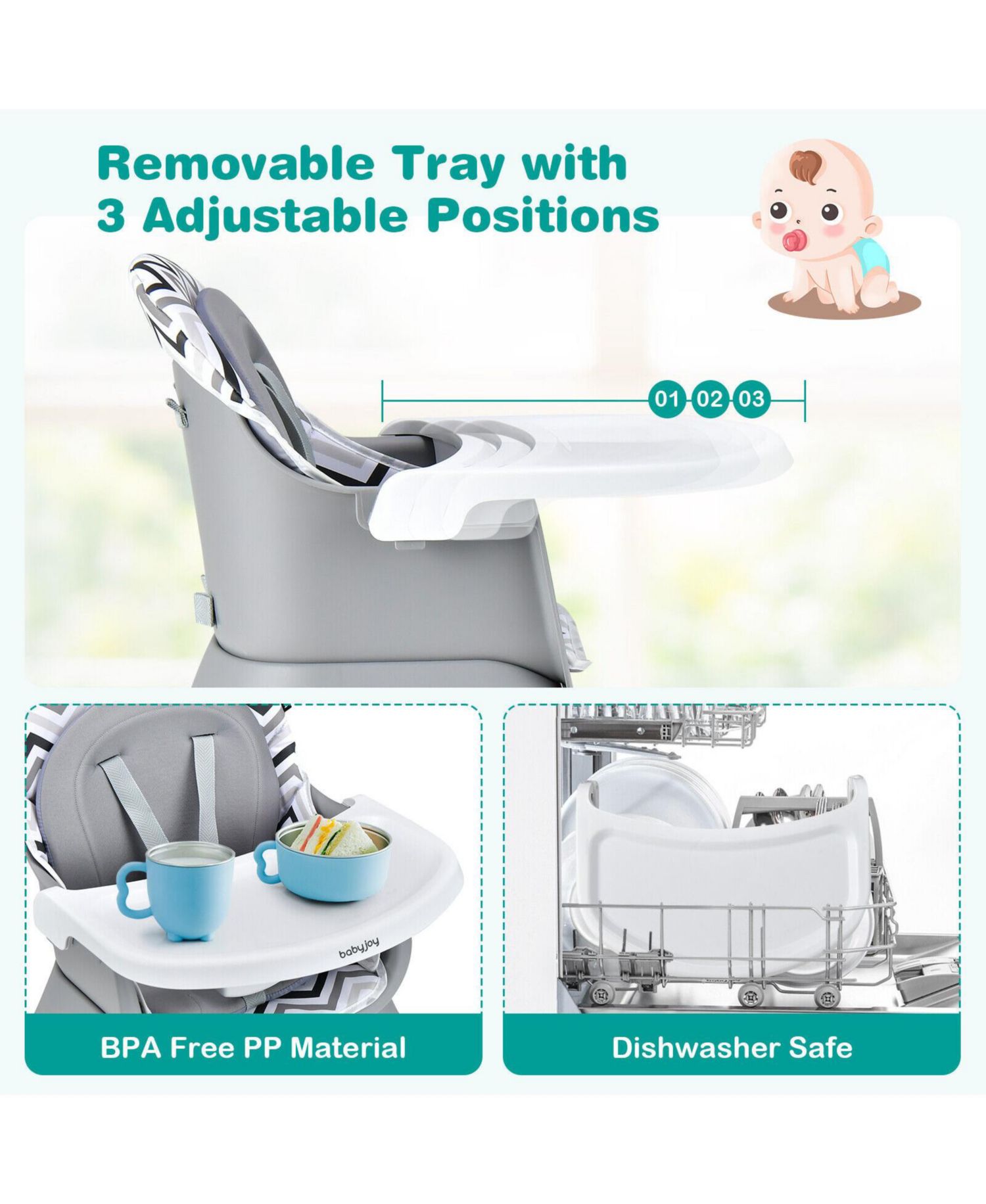 6 in 1 Convertible Baby High Chair with Adjustable Tray
