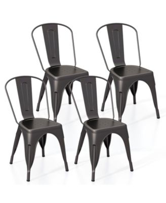 Metal Dining Chairs Set of Four with Removable Backrest