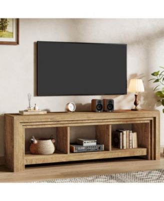 63" TV Stand for TVs Up to 75 Inches, Farmhouse Entertainment Center with Open Storage, Media Console