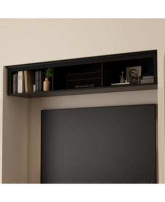 TV stand with top cabinets, entertainment center with tempered glass doors, wooden media console