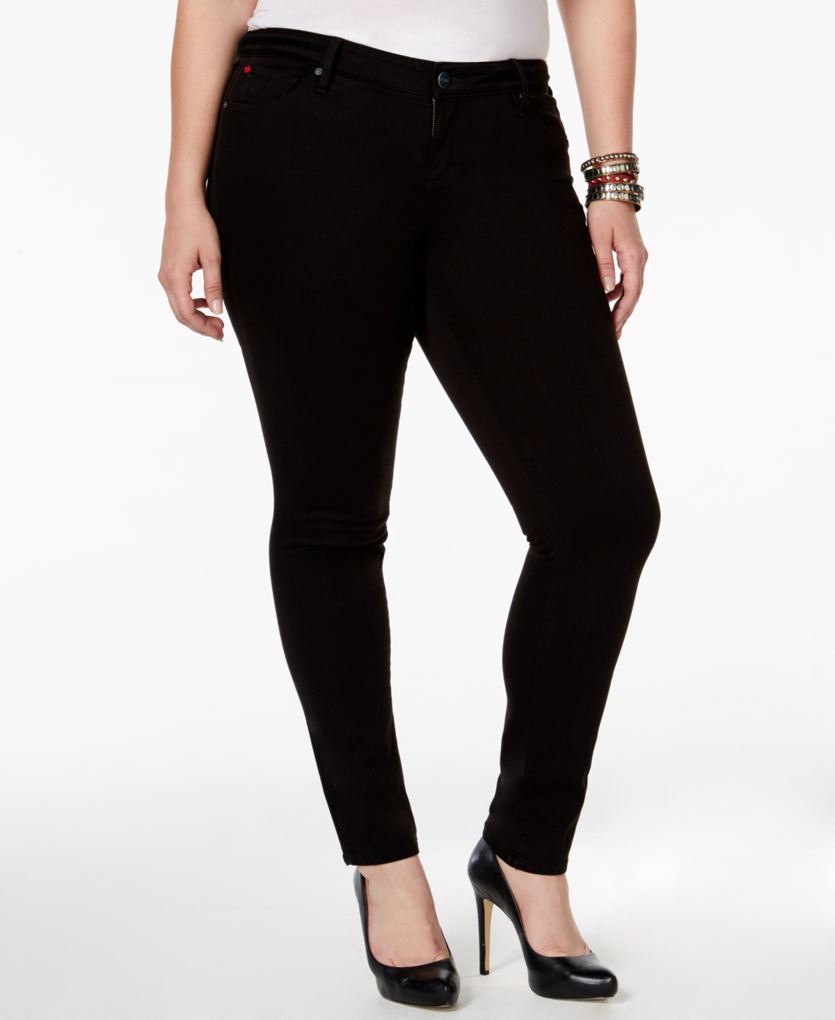 Plus Size Color Mid Rise Skinny Jeans in 32" Inseam - Solid black