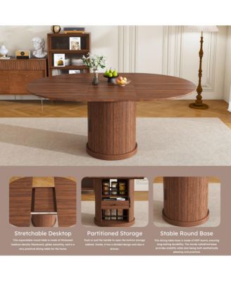 Extendable Oval Dining Table, Space Saving Kitchen Storage Table  with 2-Tier Shelf and 1 Drawer for 4-6