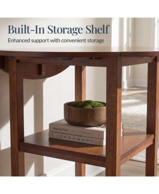 Round Dining Table, 42"  Small Kitchen Dining Table for 4  w/ Dual Leaf