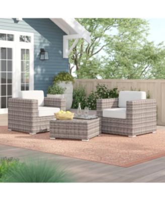 Fully Assembled 2 Person Rattan Wicker Seating Set with Cushions Tempered Glass Coffee Table for Backyard