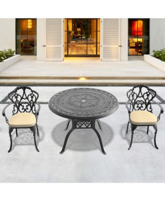 3 Piece Patio Bistro Set with Cushions, Bistro Chairs and Table with Umbrella Hole