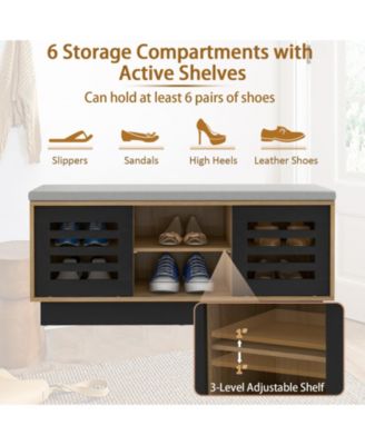 Shoe Bench with Storage Compartments and Adjustable Shelves