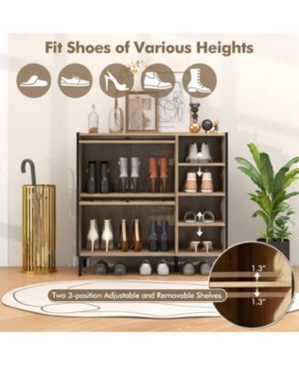 Rustic Shoe Cabinet with Flip Doors and Adjustable Shelves