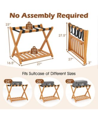 Set of Two Folding Luggage Racks with Straps and Shelf