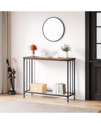 Small Entryway Console Table, Narrow Table Behind Sofa with Metal Frame and Glass Shelf