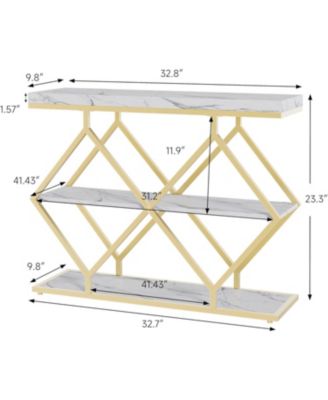 Entryway Table with Diamond Metal Frame, Marble Console with Open Shelf Storage, Adjustable Feet