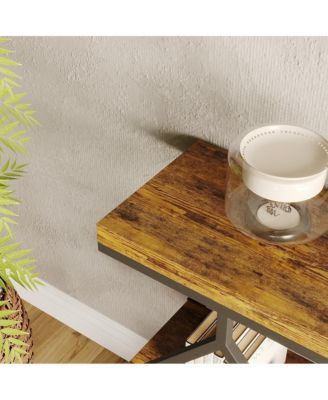 Farmhouse Industrial Console Table, 3-Tier Narrow Sofa Table, Metal Frame, Open Storage Shelves