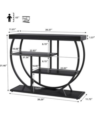 39" Industrial Console Table, 4-Tier Entryway Sofa Table, Metal Geometric Frame, Rustic Wood Top