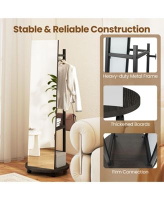 Freestanding Coat Rack with Full Length Mirror and Hooks