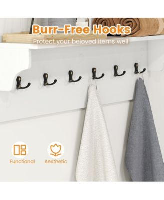 Wall Mounted Wooden Coat Rack with Shelf and Six Hooks