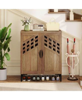 Farmhouse Shoe Storage Cabinet with Shelves and Metal Legs