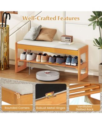 Shoe Rack Bench with Flip Open Storage and Two Tier Design