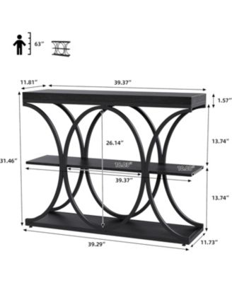 39" Narrow Console Table for Entryway, Industrial 3-Tier Sofa Table, Round Metal Base, Storage Shelves