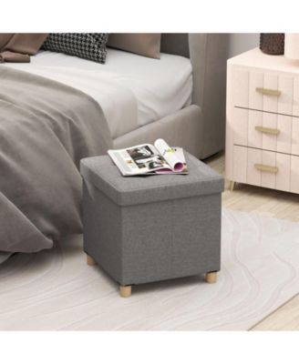 Round Storage Ottoman with Wood Legs and Lift Top Design