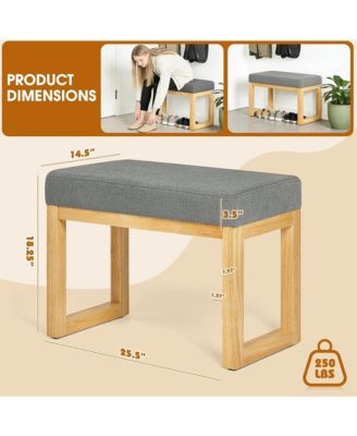 Upholstered Wooden Ottoman Bench, Shoe Changing Bench, Rustic Entryway Shoe Bench for Bedroom, Living Room, Entryway