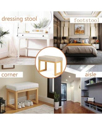 Upholstered Wooden Ottoman Bench, Shoe Changing Bench, Rustic Entryway Shoe Bench for Bedroom, Living Room, Entryway
