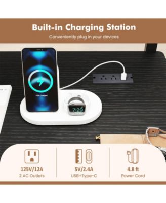 Rolling Computer Desk with Charging Station and Monitor Shelf