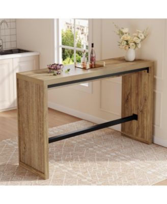 Bar Table, 55-Inch Counter Height Pub Table with Metal Footrest, Rectangular High Top Counter Dining Furniture