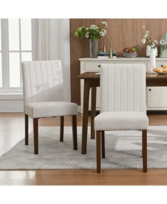 Set of 6 Modern Linen Fabric Upholstered Dining Chairs, Kitchen Side Chairs with Solid Wood Legs