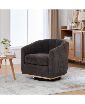 31.89" Modern Chenille Swivel Barrel Chair with Metal Base, Tufted Pumpkin-Shape Club Armchair for Living Room, Bedroom