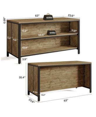 62.99" Kitchen Island with Storage and Seating - Farmhouse Stationary Island Table, Large Countertop and Sturdy Metal Frame