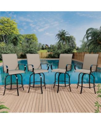 4 PCS Outdoor Swivel Bar Stools Set, All Weather High Back and Armrest Patio Chairs for Deck