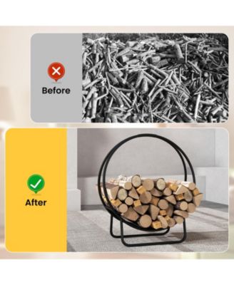 Firewood Log Hoop 20 Inch Round Heavy-duty Metal Curved Log Rack with Stand