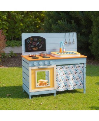 Wooden Toy Kitchen Playset with Removable Faucet & Cooking Accessories for Kids