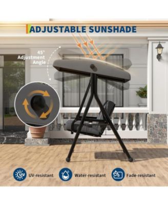 Adjustable 2-in-1 Outdoor Patio Swing Chair with Canopy, 2-Seat Porch Swing, Cup Holders, Thick Removable Cushions