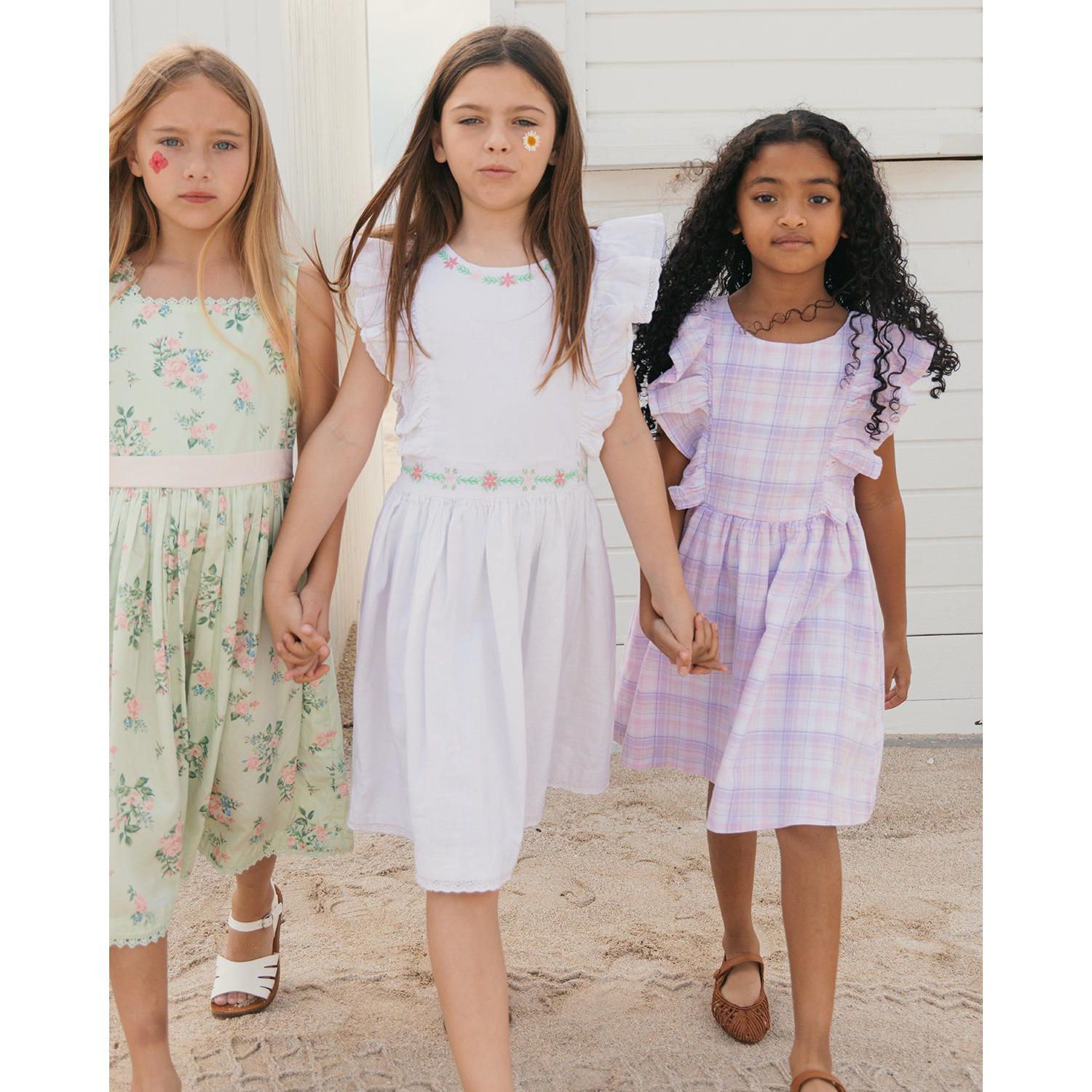 Toddler Girls Linen Flutter Sleeve Pinafore Dress