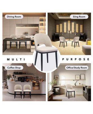 Set of 2 Modern Fabric Upholstered Dining Chairs with Curved Back and Solid Wood Legs