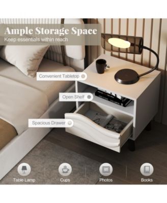 Mid Century Modern Nightstand with Textured Front and Shelf