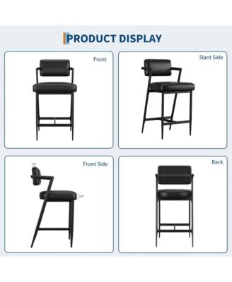 Set of 2 Farmhouse Upholstered Tall Counter Height Bar Stools with Plush Cushions and Backrest