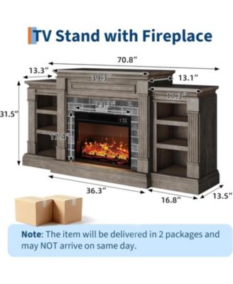 71'' Fireplace TV Stand with 23'' Electric Fireplace, Mid Century TV Console, Entertainment Center with Storage for Living Room, Bedroom