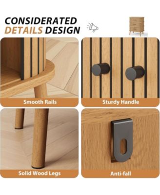 3 Drawer Dresser Mid Century Modern Nightstand with Spacious Wicker Storage