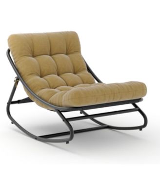 Oversized Papasan Rocking Chair, E-Coated Iron Egg Recliner, Cushion, 450 lbs Capacity, Indoor/Outdoor Lounge