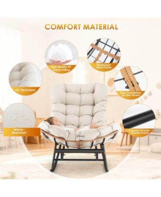 2-Pack Papasan Rocking Chair with Footrest, Oversized Rattan Chair with Removable Cushion and Metal Frame, For Patio and Indoor