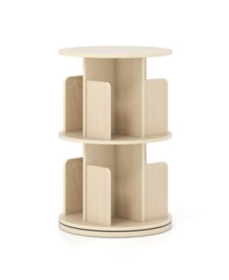 2-Tier Rotating Bookshelf with Dividers and Anti-falling Baffles