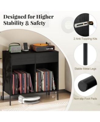 Record Player Stand with Power Outlets Double Wide Turntable Stand Vinyl Record Storage Table