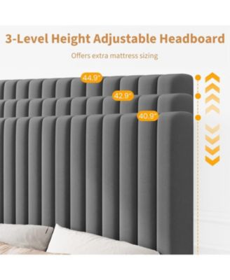  Bed Frame with Adjustable Headboard, Velvet Upholstered Platform Bed Frame Twin Size, Vertical Channel Tufted, Strong Wooden Slats