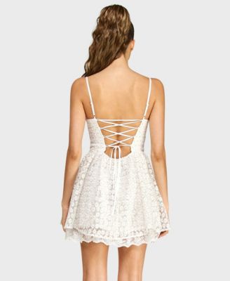 Juniors' Sweetheart Neck Embroidered Mini Dress