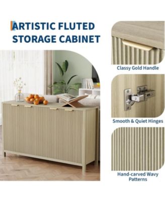 55" Sideboard Buffet Cabinet with Storage, Wooden Fluted Storage Cabinet Sideboard with Adjustable Shelves, Credenza Buffet Table Media Console