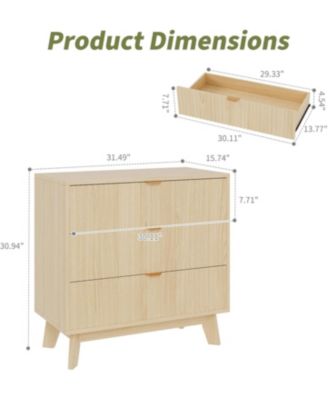 3 Drawer Dresser, 32 in Tall Mid Century Modern Dresser Drawers, Waveform Fluted Side Table, Wood Drawer Organizer for Bedroom Living Room
